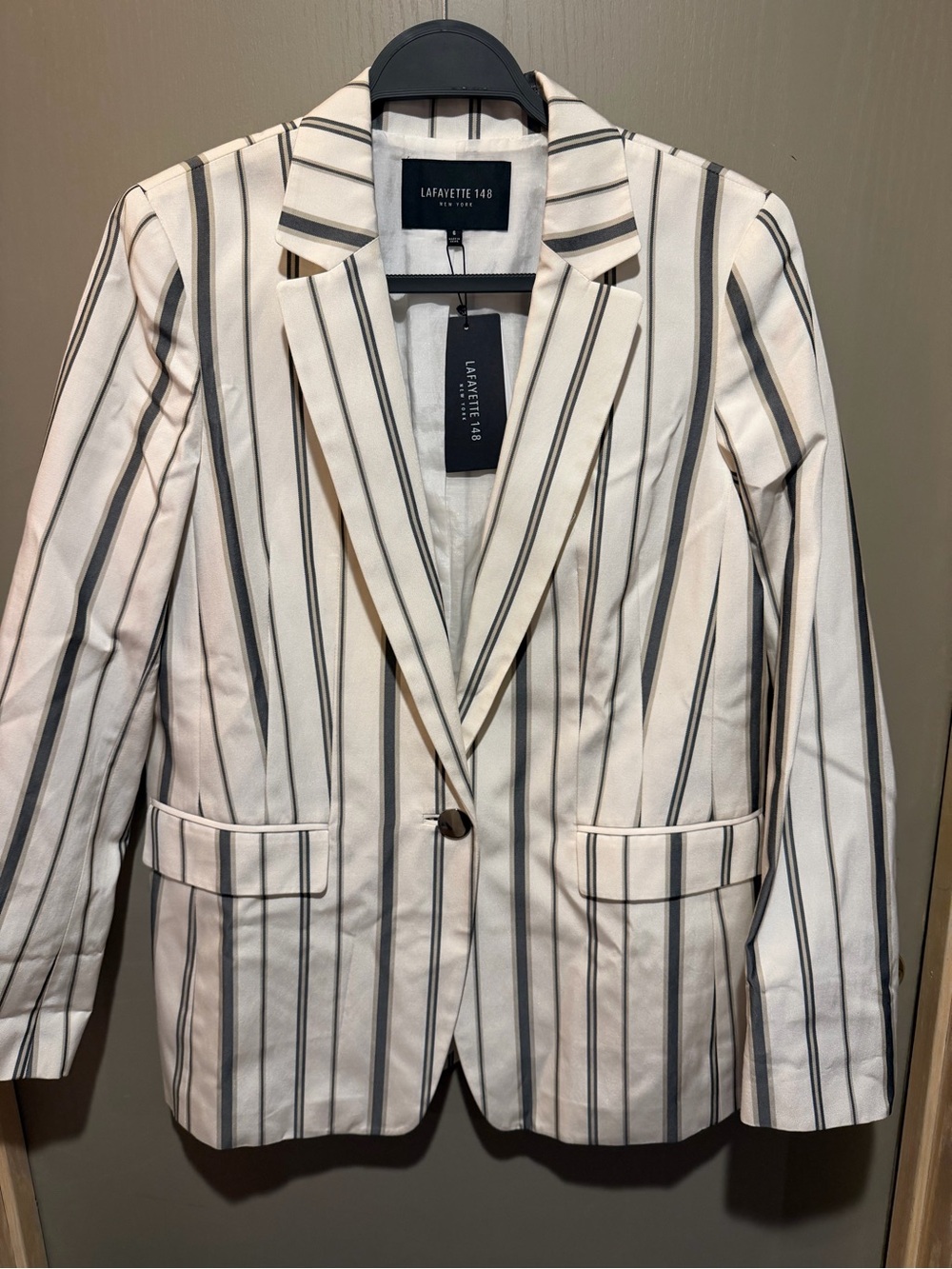 Lafayette 148 New York Cream Blazer with Black Stripe
